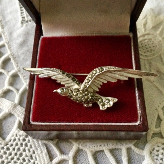 ART DECO BIRD Marcasite Silver Plated Brooch - Ge… - image 3