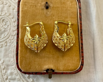 Boucles D'oreilles Anciennes Pendantes - Fleur Sculptée En Cristal Citrine Jaune - Fermoir Clous