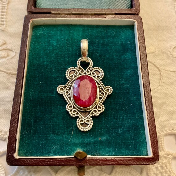 Exceptional Vintage RUBY STERLING Pendant - Gorge… - image 9