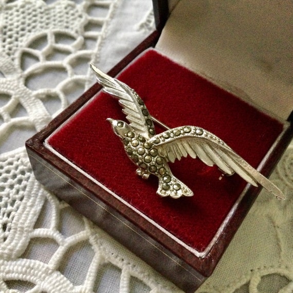 ART DECO BIRD Marcasite Silver Plated Brooch - Ge… - image 4