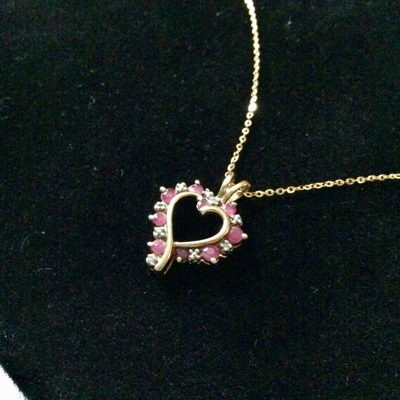 HEART Natural RUBY DIAMOND Gold Pendant - France … - image 4