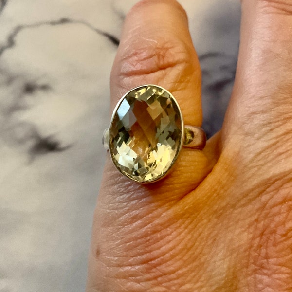 NATURAL TOPAZ STERLING  Vintage Ring - Art Deco Design  - Sterling Silver - Genuine Topaz Stone - from France - Size 5 3/4