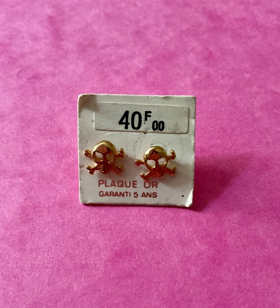 SKULL FRANCE GoLD Plated VINTAGE Earrings - Origi… - image 8
