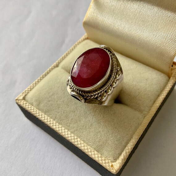 GENUINE RUBY Sterling Large Vintage Ring - Genuin… - image 5