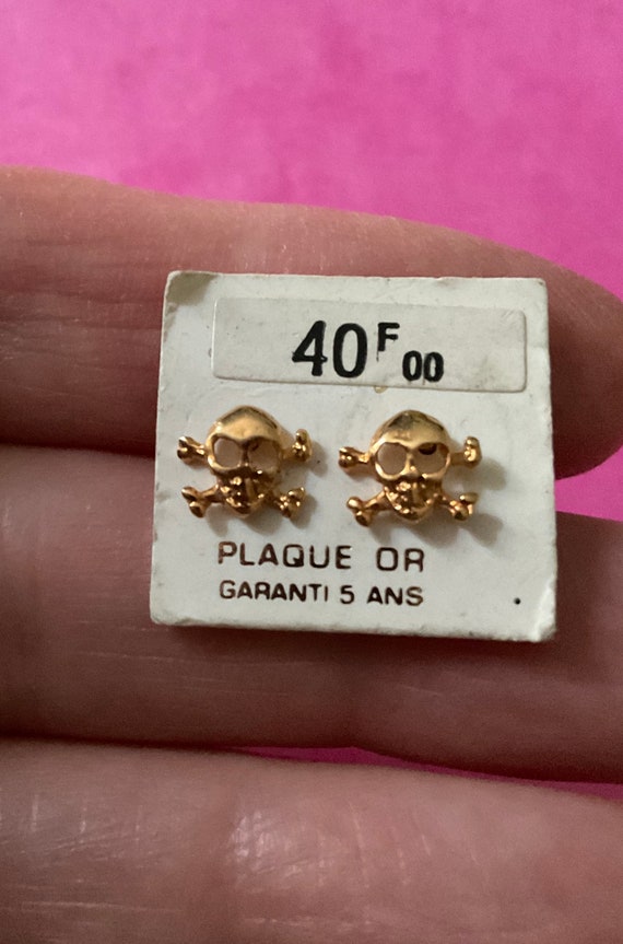 SKULL FRANCE GoLD Plated VINTAGE Earrings - Origi… - image 6