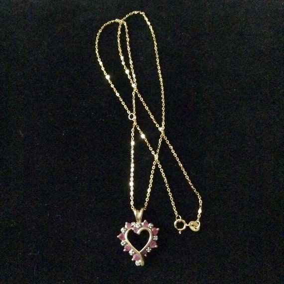 HEART Natural RUBY DIAMOND Gold Pendant - France … - image 2
