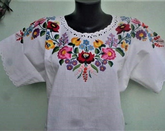 Hand Enbroidered Traditional white Women Blouse Hungarian Custom made.