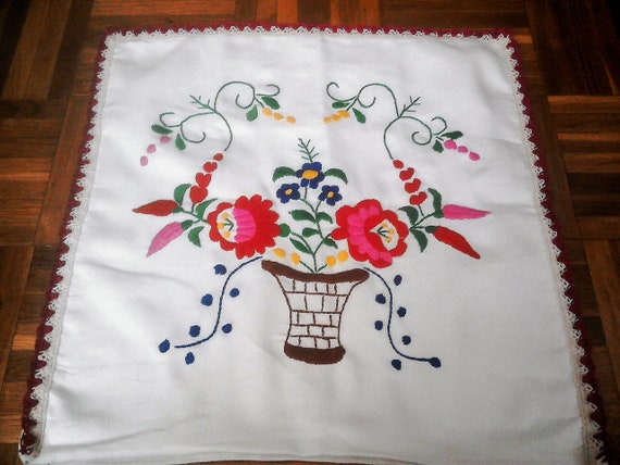 Hand embroidered Hand made Hungarian Table cloth SQUARE 91 cm
