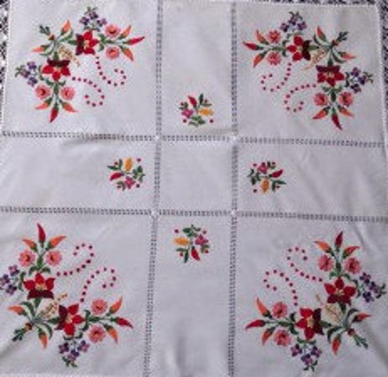 Hand embroidered Hand made Hungarian Table cloth SQUARE 91 cm