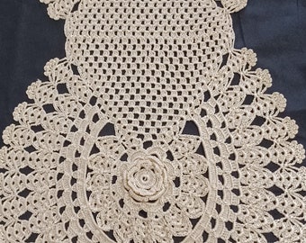 Vintage Crocheted  Beige   Hand Made Doily  70x28cm