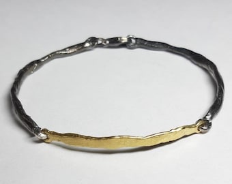 LIFE -From darkness to light - 18kt gold and sterling silver textured bracelet