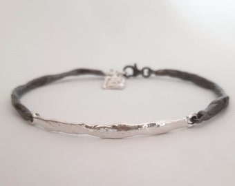 LIFE -From darkness to light - sterling bicolor silver textured bracelet