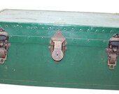 30s William Bal Co Steampunk Steamer Trunk Chest Steel Green, Vintage Trunk Coffee Table, Mid Century Wardrobe Trunk, 1930s Antique Trunk
