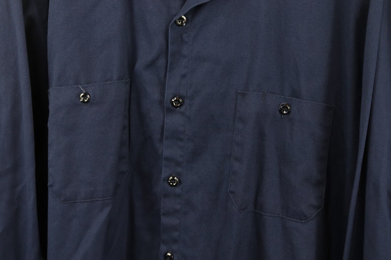 80s Button Front Shirt, Red Kap Mechanic Shirt 80s Red Kap Long Sleeve Mechanic Work Shirt Navy Blue Mens 2XL XXL 80s Work Shirt