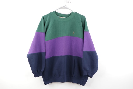 80s Streetwear Faded Long Sleeve Color Block Crewn