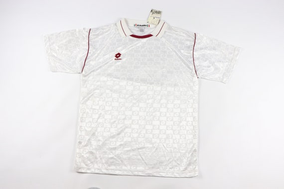 Vintage 90s New Lotto Mens Large Spell Out Striped Splatter Soccer Jersey Blue