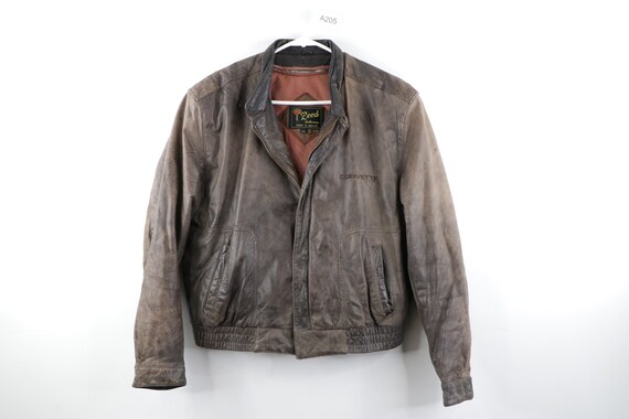90s Corvette Spell Out Lined Distressed Leather Ja
