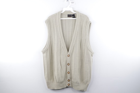 90s Streetwear Cable Knit Striped Button Sweater V