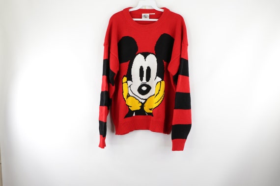 80s Disney Mickey Mouse Big Face Striped Knit Swea