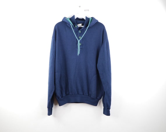 80s Streetwear Distressed Faded Henley Hoodie Swea