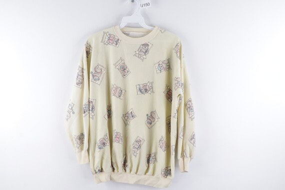 80s Streetwear Terry Cloth Lined All Over Bear Swe