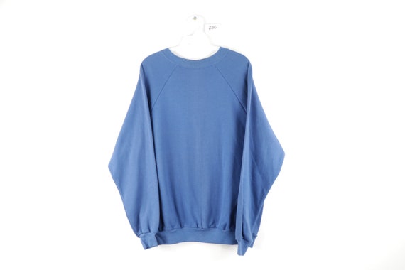 70s Distressed Faded Blank Crewneck Sweatshirt Blu