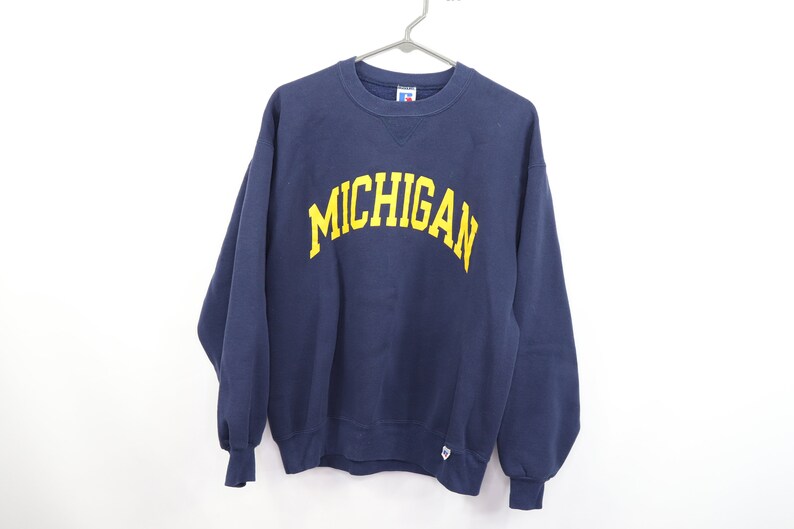 90s Michigan Sweater 90s Russell Athletic Michigan Wolverines Spell Out Sweater Navy Blue Mens Large Vintage Michigan Wolverines Sweater