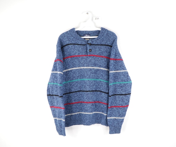 80s Woolrich Multi-Color Striped Wool Button Henle