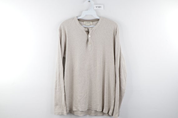 90s J Crew Rib Knit Long Sleeve Henley Shirt Beige
