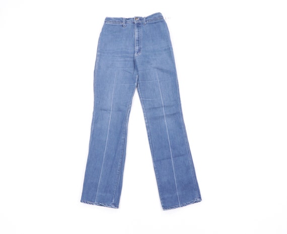70s Distressed Faded Wide Leg Denim Jeans Blue Tal