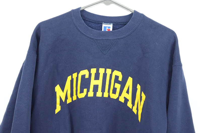 90s Michigan Sweater 90s Russell Athletic Michigan Wolverines Spell Out Sweater Navy Blue Mens Large Vintage Michigan Wolverines Sweater