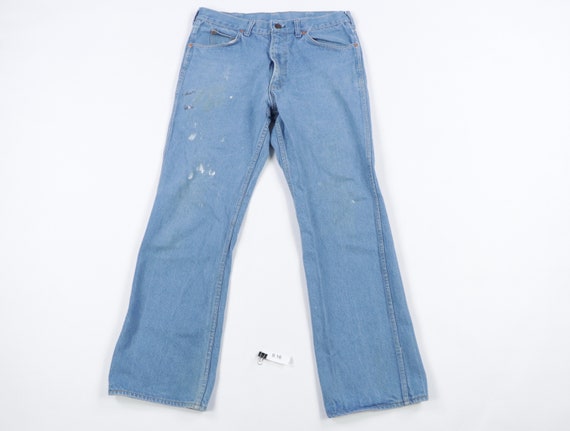 70s Distressed Faded Flared Leg Bell Bottom Denim