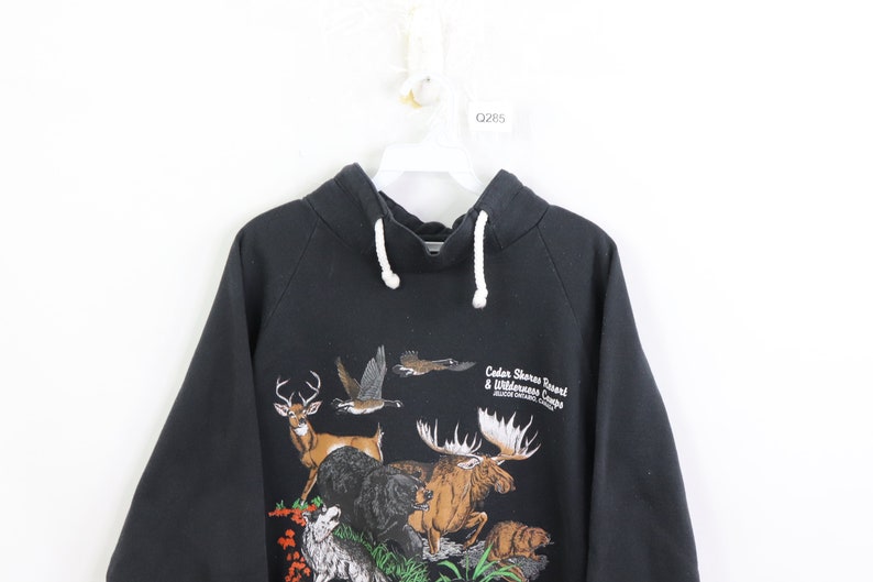 Vintage Mens 1990s Canada Sweater Vintage Nature Sweatshirt 90s Canada Nature Print High Neck Pullover Sweatshirt Black Mens Large