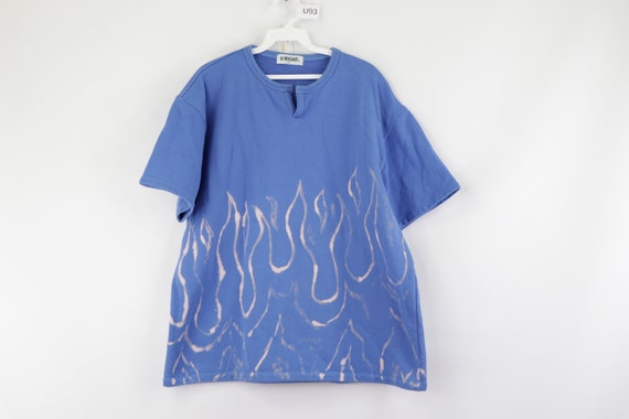 90s Streetwear Custom Fire Flames Short Sleeve Swe