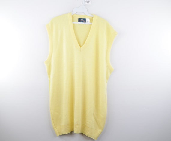 80s Streetwear V-Neck Sweater Vest Yellow USA Acry