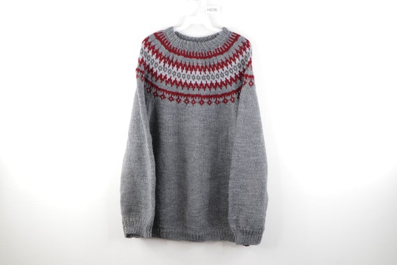 50s Handknit Wool Cowichan Fair Isle Print Sweater