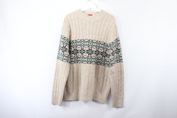 80s Lord Jeff Mens Large Fair Isle Print High Neck