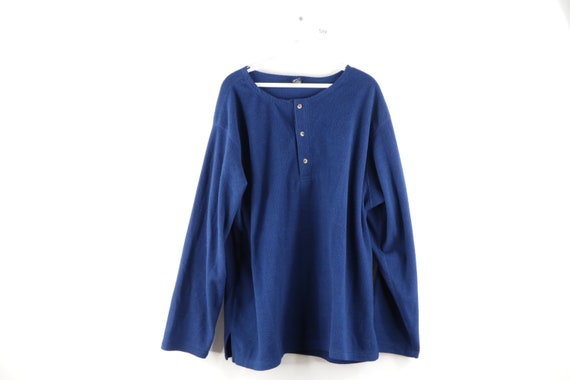 90s Streetwear Long Sleeve Fleece Henley Sweatshir