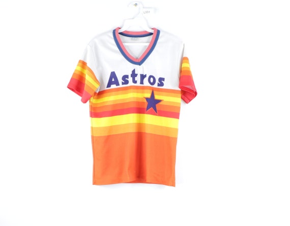 70s Pro Knit Houston Astros Striped V-Neck Basebal