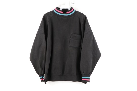 90s Streetwear Distressed Faded Striped Mock Neck