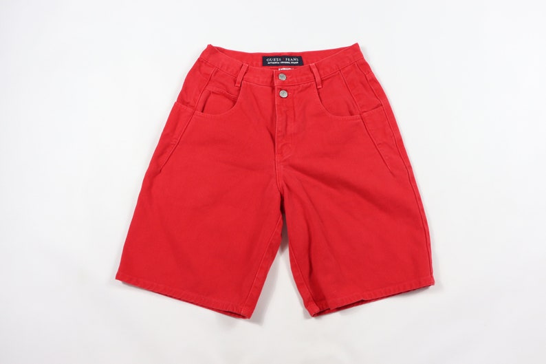 red jean shorts mens