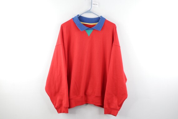 80s Streetwear Distressed Blank Collared Polo Swea