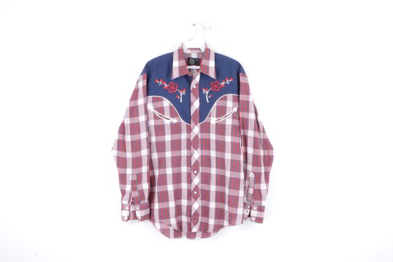 70s Rockabilly Stitched Floral Western Pearl Snap