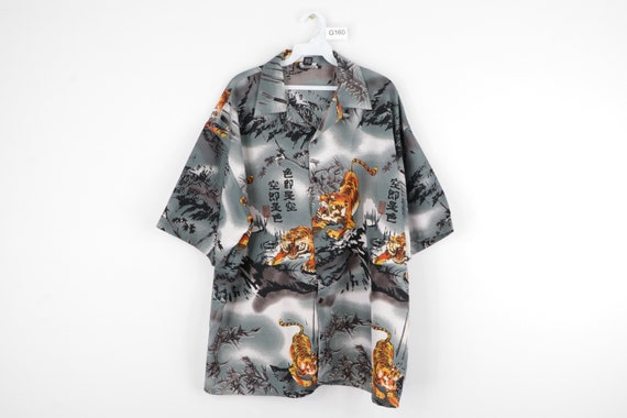 90s Streetwear Anime Tiger All Over Print Button F