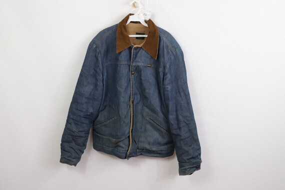 60s Corduroy Collar Fleece Lined Distressed Denim