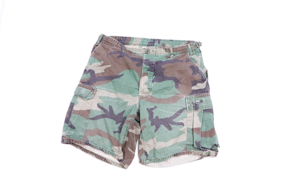 90s Distressed Faded Military Camouflage Cargo Sho