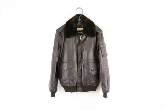 80s Wilsons Leather Full Zip Faux Shearling Collar