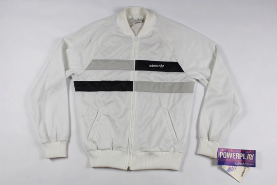 80er Jahre neue Adidas Full Zip Spell Out Trefoil Run DMC Track Jacke weiß Herren klein, Vintage Adidas Spell Out Jacke, Vintage Run DMC Jacke 80er Jahre neue Adidas Full Zip Spell Out Trefoil Run DMC Track Jacke weiß Herren klein, Vintage Adidas Spell Out Jacke, Vintage Run DMC Jacke