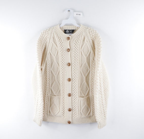 70s Pure New Wool Hand Knit Long Sleeve Cardigan S