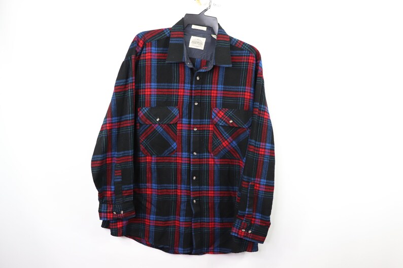 Vintage Plaid Shirt 80s Saugatuck Drygoods Mens 2XL XXL Rockabilly Plaid Board Shirt Blue 80s Rockabilly Shirt Plaid Shirt, 80s Shirt